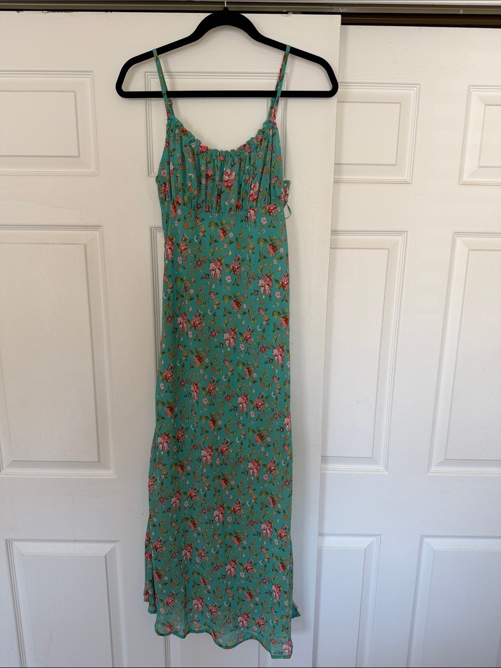 Floral Slip Maxi Dress in Teal Green